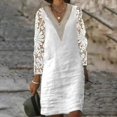 thumbnail image 4 of Ketyyh-chn99 Robes Midi pour Femmes Grande Taille Robe Évasée à Fleurs Robe Mini Décontractée Ample Confortable à Rayures à Manches Longues Longue Robe Blanc,TG, 4 of 4