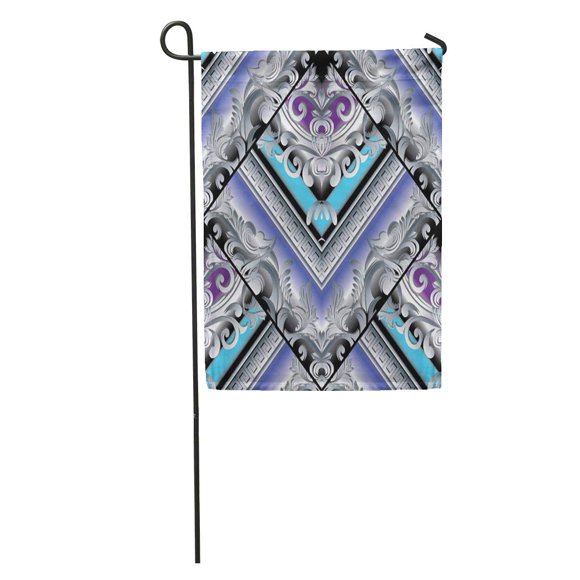 JSDART Baroque Damask Floral Modern 3D Striped Meanders Greek Key Frames Garden Flag Decorative Flag House Banner 28x40 inch