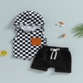 thumbnail image 2 of Ensemble de T-Shirts et Shorts à Capuche Sans Manches à Damier pour Bébé Garçon Été 2 Pièces, 2 of 7