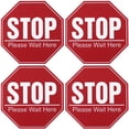 thumbnail image 1 of SHISUYAN 5 Sheets Social Distancing Decals Stop Please Wait Here Signs Letter Printed PVC Stickers Public Safety Distance Awareness Signs, 1 of 9