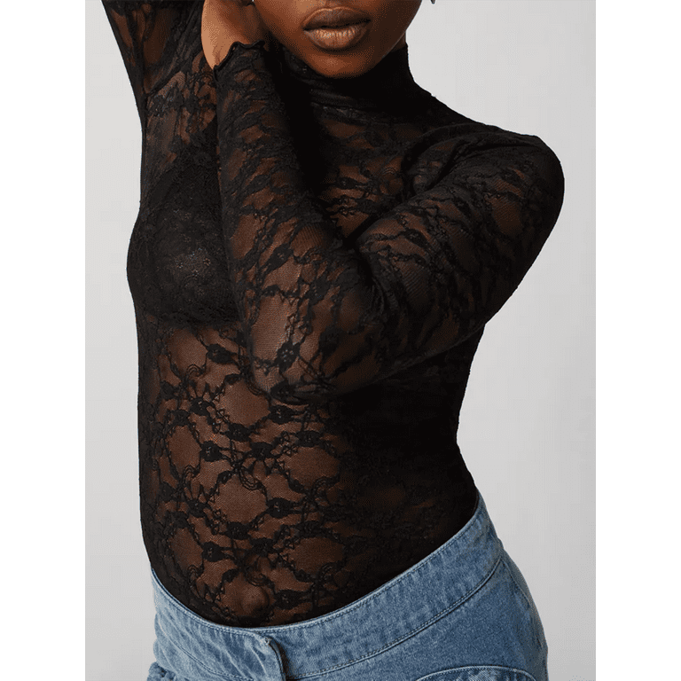 Sheer lace turtleneck deals