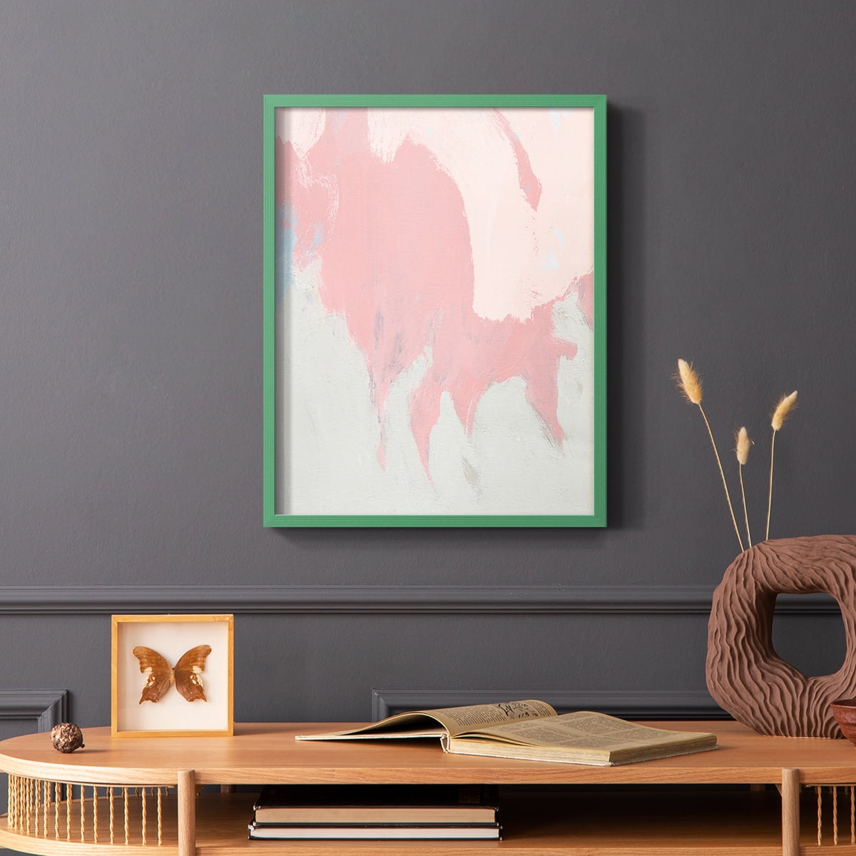 Blushing Abstract II Framed Print in Green Solid Wood Framed Print No Nail Hanging