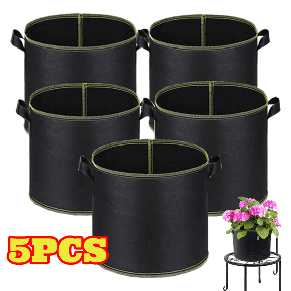 5pcs 3 Gallon Grow Bags Heavy Duty Thickened Non-Woven Fabric Pots Plant Grow Bags with Handles, for Plants, Fruits, Vegetables and Flowers
