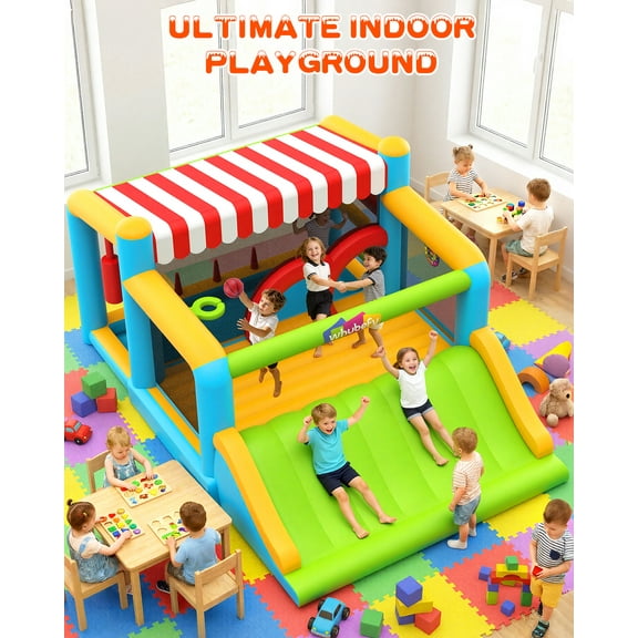 Veeboto Inflatable Bounce House 9-in-1 Multi-Functional, Water Slide with Ball Pool, Darts, Ring Toss, Punching Bag, and Obstacle Course, Indoor/Outdoor Kids Bouncy Castle Includes Blower