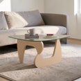 thumbnail image 2 of GZXS Modern Coffee Table with Glass Top, 43.3" Triangle Center Table for Living Room, Clear & Natural, 2 of 6