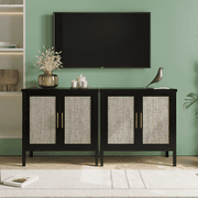 RichYa 31.5'' Rattan Storage Cabinet for Entryway Living Room Buffet Cabinet Sideboard Cupboard Black