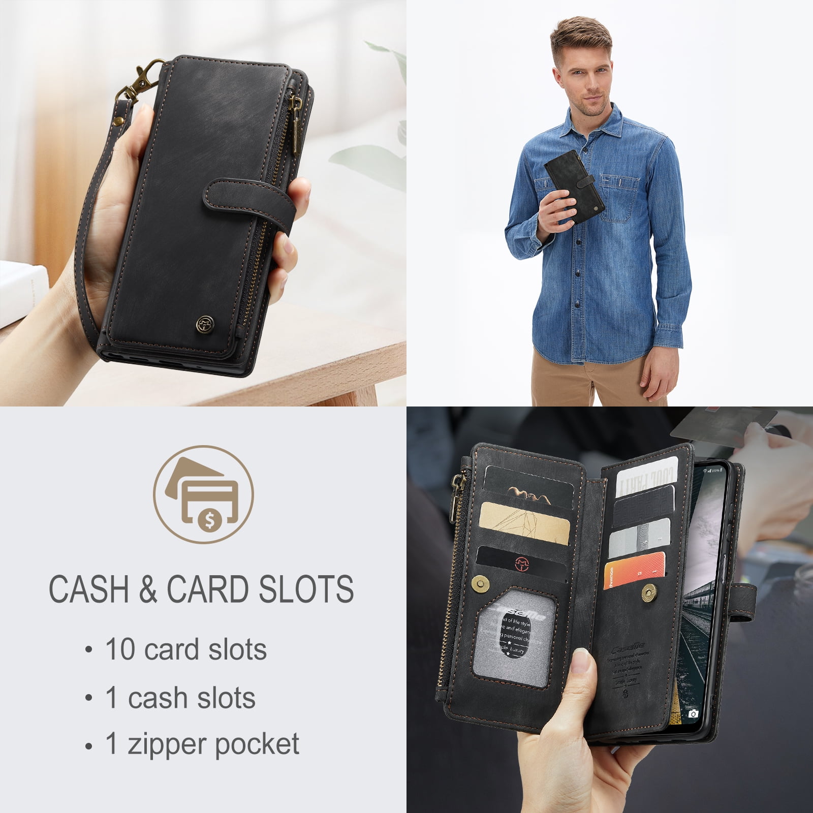 Dteck Wallet Case for Samsung Galaxy S25 Ultra,Magnetic Retro Leather Case Flip Folio Zipper Purse with Card Holder Slot Kickstand Shockproof Phone Cover for Samsung Galaxy S25 Ultra 5G,Black
