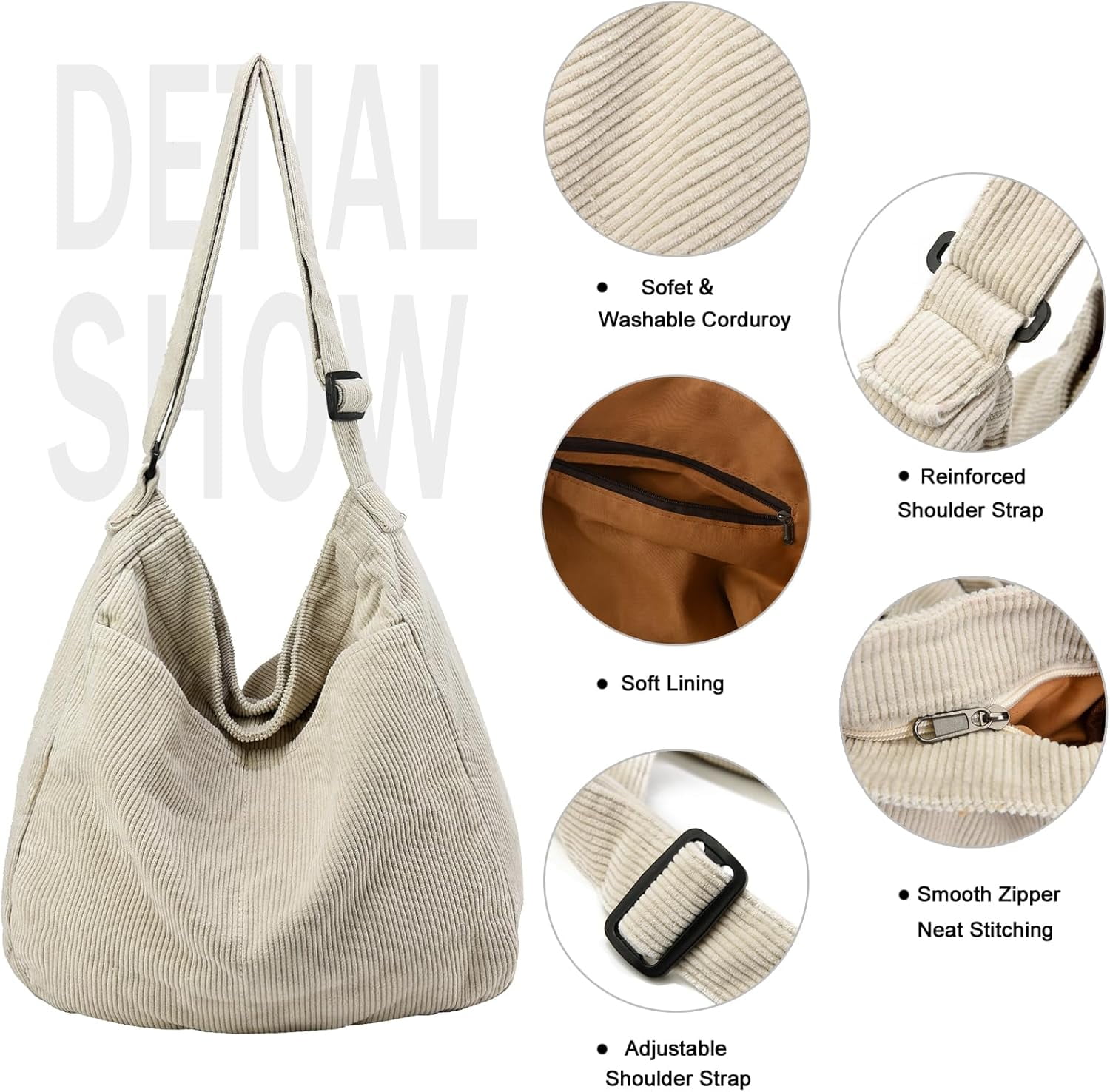 Lohol Canvas Tote Bag, Casual Hobo Crossbody Shoulder Bag for Women and Men, Large Purse for Travel and Work-White