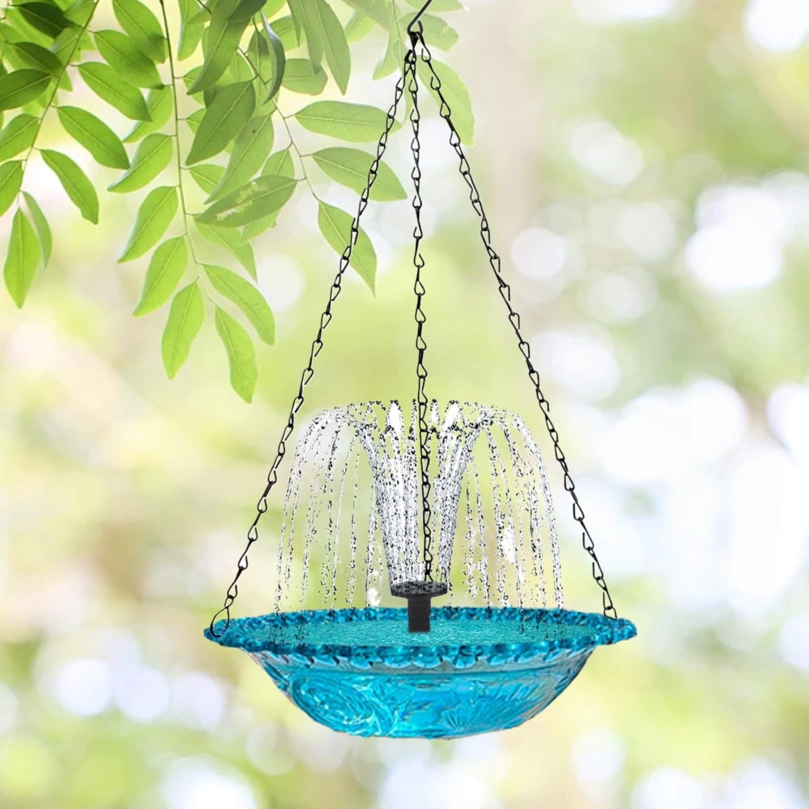 weibbin Plastic Solar Cascading Hanging Bird Bath Water Fountain for Garden Patio Backyard Multicolor
