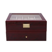 Deluxe Brown Watch Display Case With Key Lock, Clear Glass Top, 20 Watch Holders.