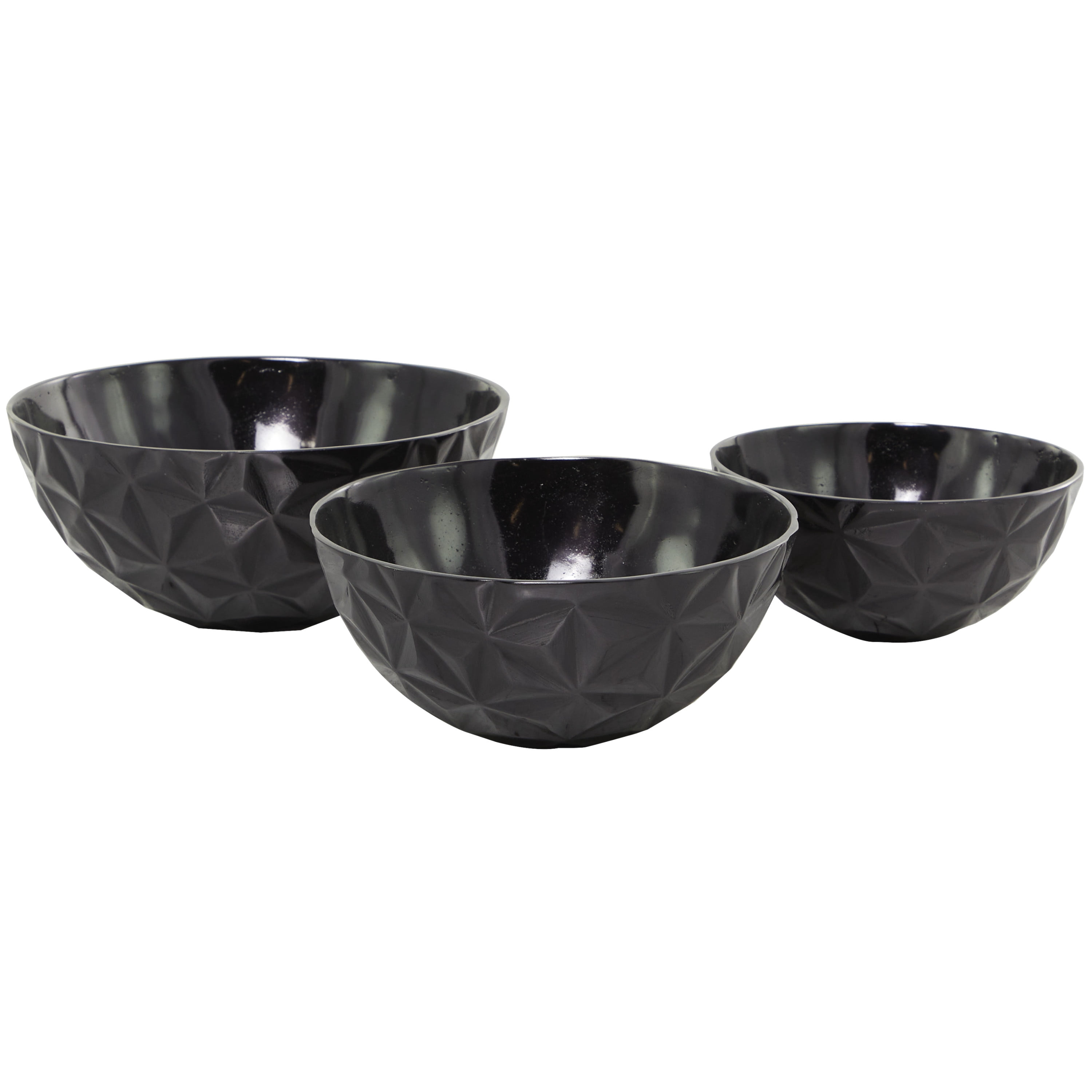 DecMode 5", 6"H Aluminum Modern Decorative Bowl, Black, 3-Piece