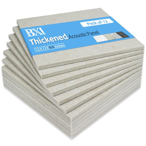 BXI Panneaux Épaissis Absorbant le Son - Lot de 12 Panneaux Acoustiques Denses 12 X 12 X 0,5 Pouces, Panneaux de Réduction du Bruit d'Écho, Étude Poinçable