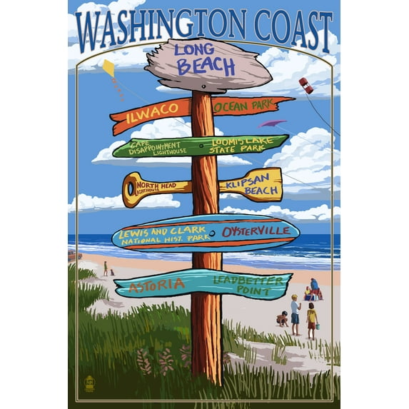 Long Beach, Washington, Washington Coast, Destination Signpost (12x18 Wall Art Poster, Room Decor)