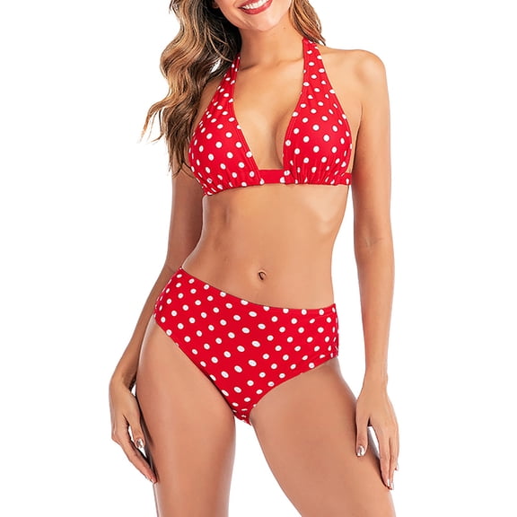 Afdoent Women's Bikini Sets Womens High Waist Two Piece Bikini Fashion Polka Dot Backless Set Swimsuit Vintage Swimwear