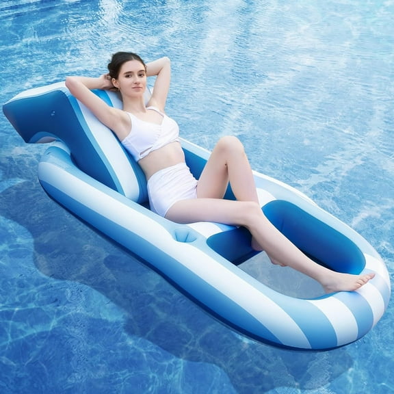 MUSICOZY PVC Inflatable Pool Float, Adult Inflatable Pool Chair with Drink Holder, Pool Float Lounger with Headrest, Lounge Float with Drink Holder for Adults, Party, Poolside Relaxation