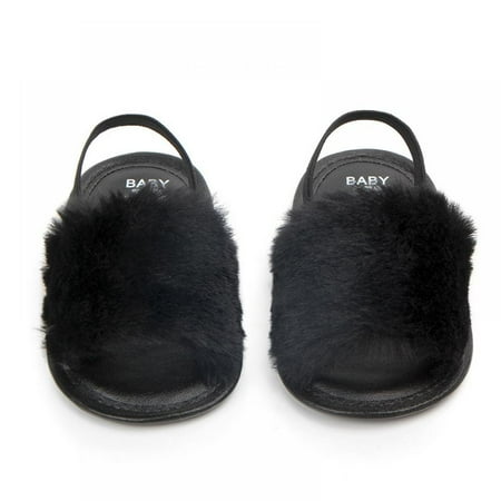 

Infant Baby Girls Plush Slide Sandals Soft Sole Shoes with Elastic Back Strap Flats Slippers Princess Dress First Walker Shoes