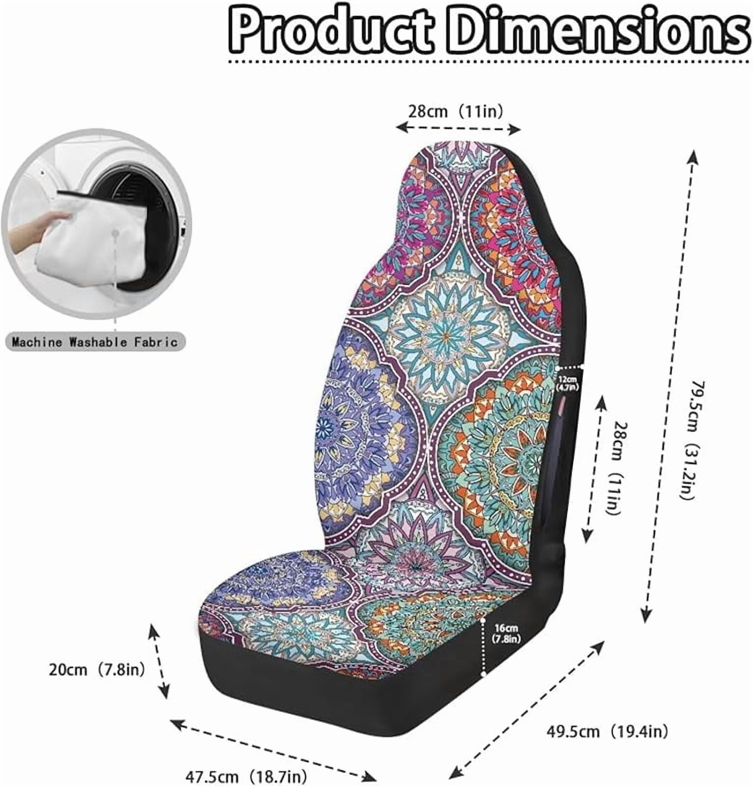 Waterproof Car Front Seat Cover Set Boho Mandala Floral Pattern Driver Seat Cover Comfort Front Bucket Seat Cover,Auto Interior Decoration,2 Pack,Airbag Compatible