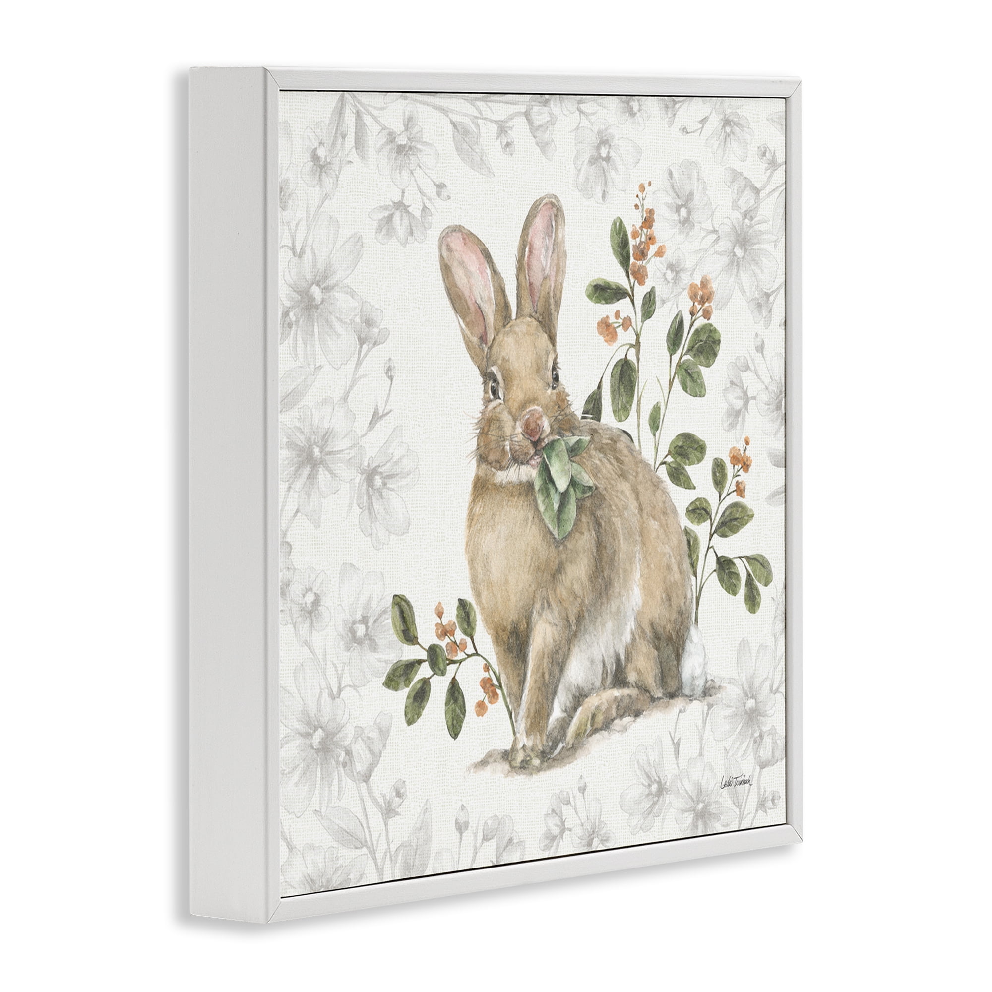 Stupell Industries Floral Garden Bunny Animals & Insects Painting White Framed Art Print Wall Art, 24 x 24