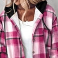 thumbnail image 5 of Women's Plaid Shacket Lightweight Fleece Lined Hooded Jacket Long Sleeve Button Up Winter Coat with Pockets, 5 of 6