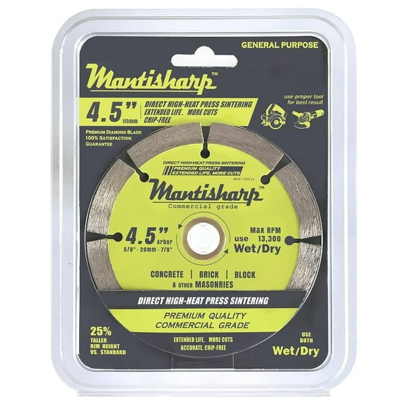 General Purpose Segmented Rim Diamond Blade,4-1/2 inch. for Angle Grinders & Tile Saws, Concrete, Brick & Block, and Other Masonry, 5/8”, 20mm& 7/8” Arbors T4501 (1PC)