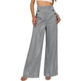 thumbnail image 4 of JOANKDMI Striped Wide Leg Pants for Women High Waisted Flowy Trousers with Sailor Button Detail Casual Dressy Work Office Wear Flattering Summer Holiday Bottoms, 4 of 8