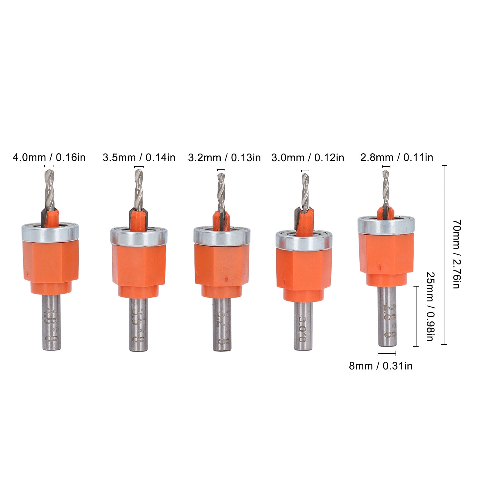 Countersink Drill Bit, Hard Wearing Anti Bending Efficient Chip Removal 2.8-4mm Diameter Countersink Drill Bit Set 5 Pcs  For Wood
