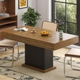 thumbnail image 2 of Timagebreze 55" LED Dining Table with 2 Drawers,Wood Pedestal Base Kitchen Table for 4-6 People,Black& Rustic Brown, 2 of 7