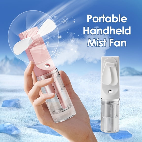 Portable Fan with Humidifier, Mini Handheld Mist Fan, USB Rechargeable Summer Small Water Spray Hand Cooling Fan for Outdoor/Home/Office(Pink)