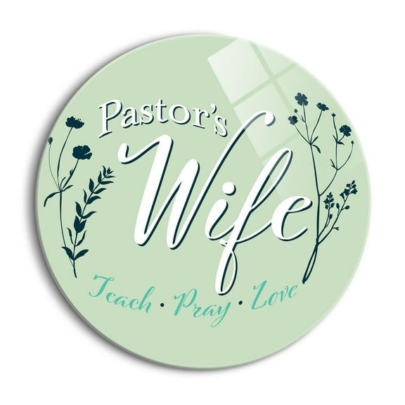 Pastor's Wife Soft Sage Foliage 24 inch Glass Round Wall Hanging Sign