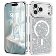 thumbnail image 6 of DOMAVER iPhone 17 Pro Max Case 6.9" , Magnetic Clear Glitter Cover, Mag-Safe Compatible, Crystals and Camera Protector, Sparkly Protective Case for iPhone 17 Pro Max, Silver, 6 of 9