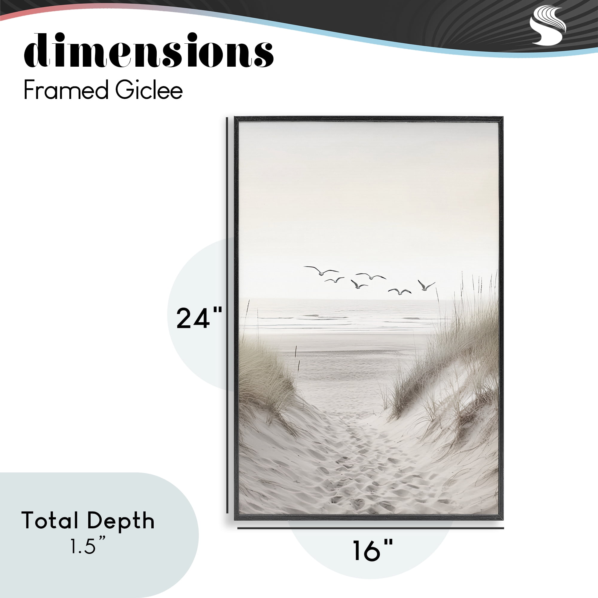 Seagulls over Sandy Footprints Black Framed Giclee Art, design by Decent Exposures