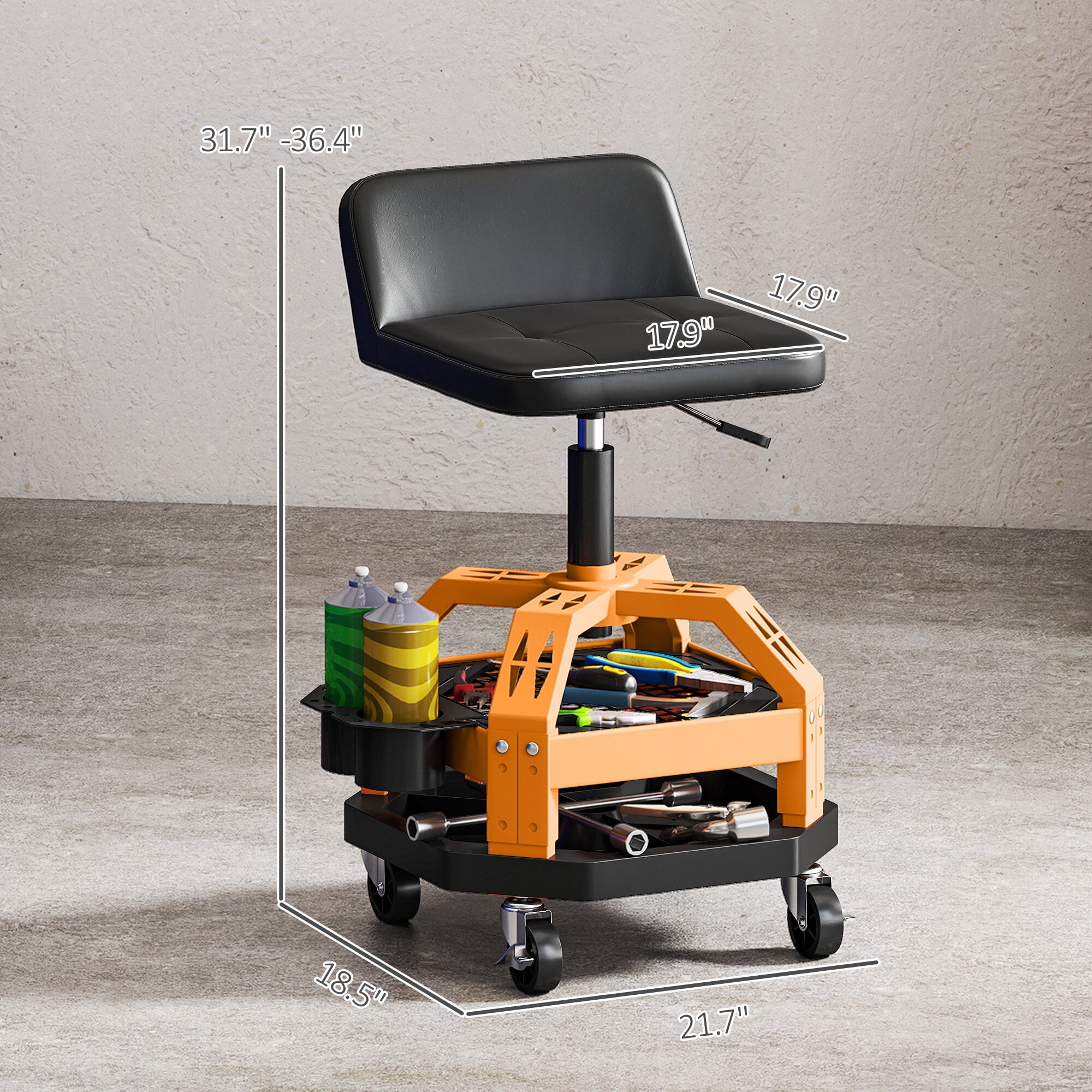 Fabric Accent Chairs, Capacity Mechanic Stool,Rolling Creeper Garage Stool,Tool Tray, Adjustable Height, Yellow Accent Chairs,Plastic,Steel Modern Accent Chairs