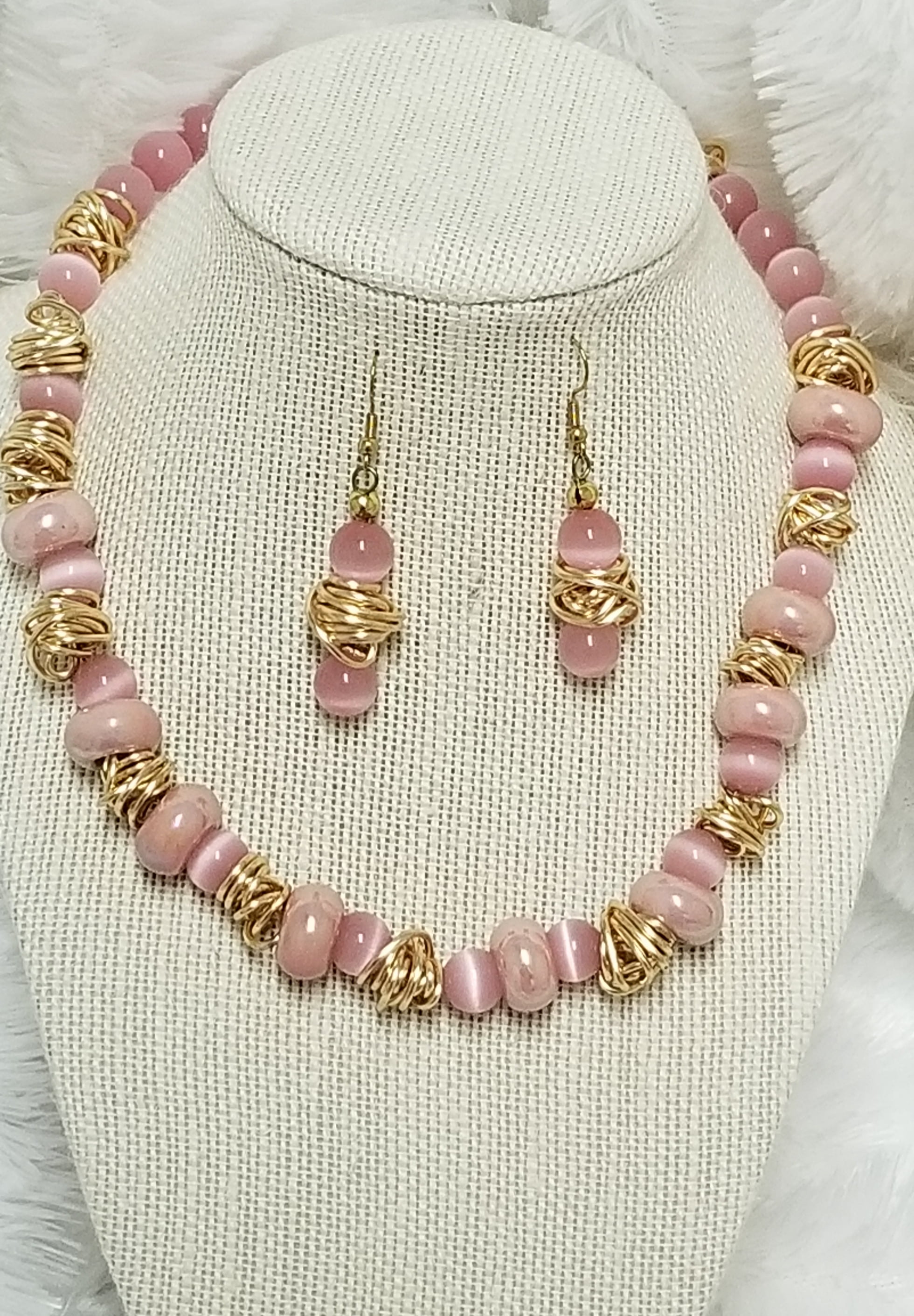 Pink Cats Eye Glass twist pendant