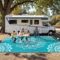 thumbnail image 4 of Findosom 9'x12' Outdoor Rugs Large Patios RV Outdoor Rug Reversible Waterproof Camping Rugs Portable Plastic Straw Outdoor Area Rug for Camping, RV, Balcony, Patio, Picnic,Teal, 4 of 9