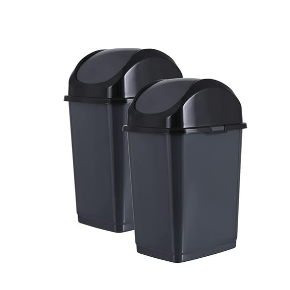Superio Trash Can for Dorm Room with Lid 4.5 Gallon Plastic Garbage Can with Swing Top Lid, Medium Slim Waste Bin with Cover for Home, Kitchen, Office, Bedroom, Bathroom, College- 18 Qt (Dark Grey 2)