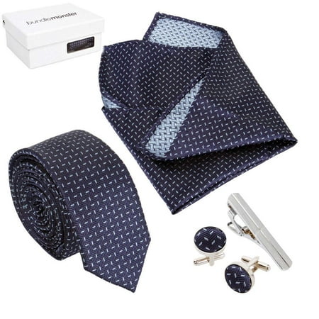 Bundle Monster Mens Fashion Necktie Cufflinks Tie Bar Pocket Square Combo Set