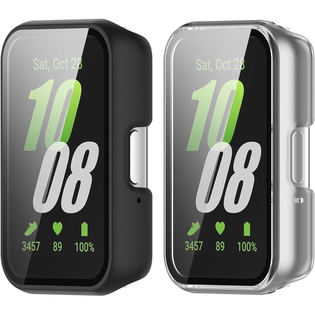 KOMI Étui avec Protecteur d'Écran pour Galaxy Fit3 SM-R390, Étui de Protection Rigide en PC, Pare-Chocs Protecteur d'Écran en Verre Trempé Compatible avec Galaxy Fit3 (Noir+transparent)