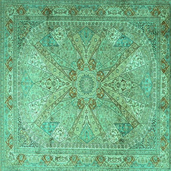 Ahgly Company Indoor Square Persian Turquoise Blue Traditional Area Rugs, 6' Square