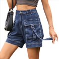 thumbnail image 3 of Shorts Vaqueros Cargo para Mujer - Shorts Casuales de Verano Vintage con Botones y Cremallera Azul Oscuro L, 3 of 8