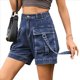 thumbnail image 3 of Shorts Vaqueros Cargo para Mujer - Shorts Casuales de Verano Vintage con Botones y Cremallera Azul Oscuro L, 3 of 8