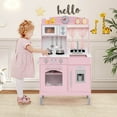 thumbnail image 2 of Costway Play Kitchen with 3 Adjustable Heights, Microwave, Stoves, Sink, Oven, Ice Maker Pink, 2 of 9