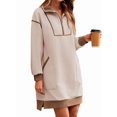 thumbnail image 3 of Women'S Oversized Sweatshirt Dress Half Zip V Neck Long Sleeve Contrast Fall Casual Mini Dresses Khaki M, 3 of 8