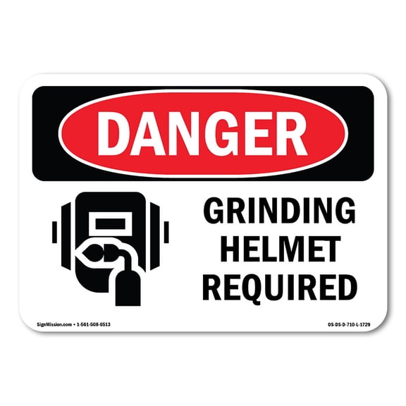 OSHA Danger Sign - Grinding Helmet Required | Decal | Protect Your Business, Construction Site, Warehouse & Shop Area |  Made in The USA