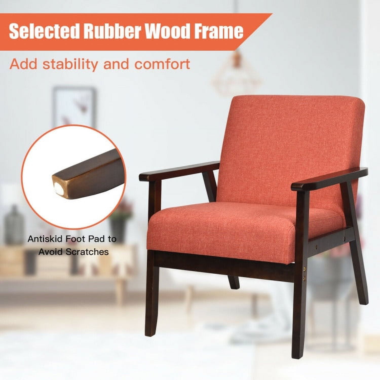 Finihen Mid-Century Modern Accent Chair, Retro Fabric Armchair, Solid Rubber Wood Fabric Accent Armchair, for Living Room, Orange Finihen Mid-Century Modern Accent Chair, Retro Fabric Armchair, Solid Rubber Wood Fabric Accent Armchair, for Living Room, Orange