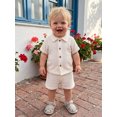 thumbnail image 4 of Cenuakty Toddler Baby Boy Summer Knit Outfits Hollowed Short Sleeve Button-up Shirt and Shorts 2 Piece Set, 4 of 9