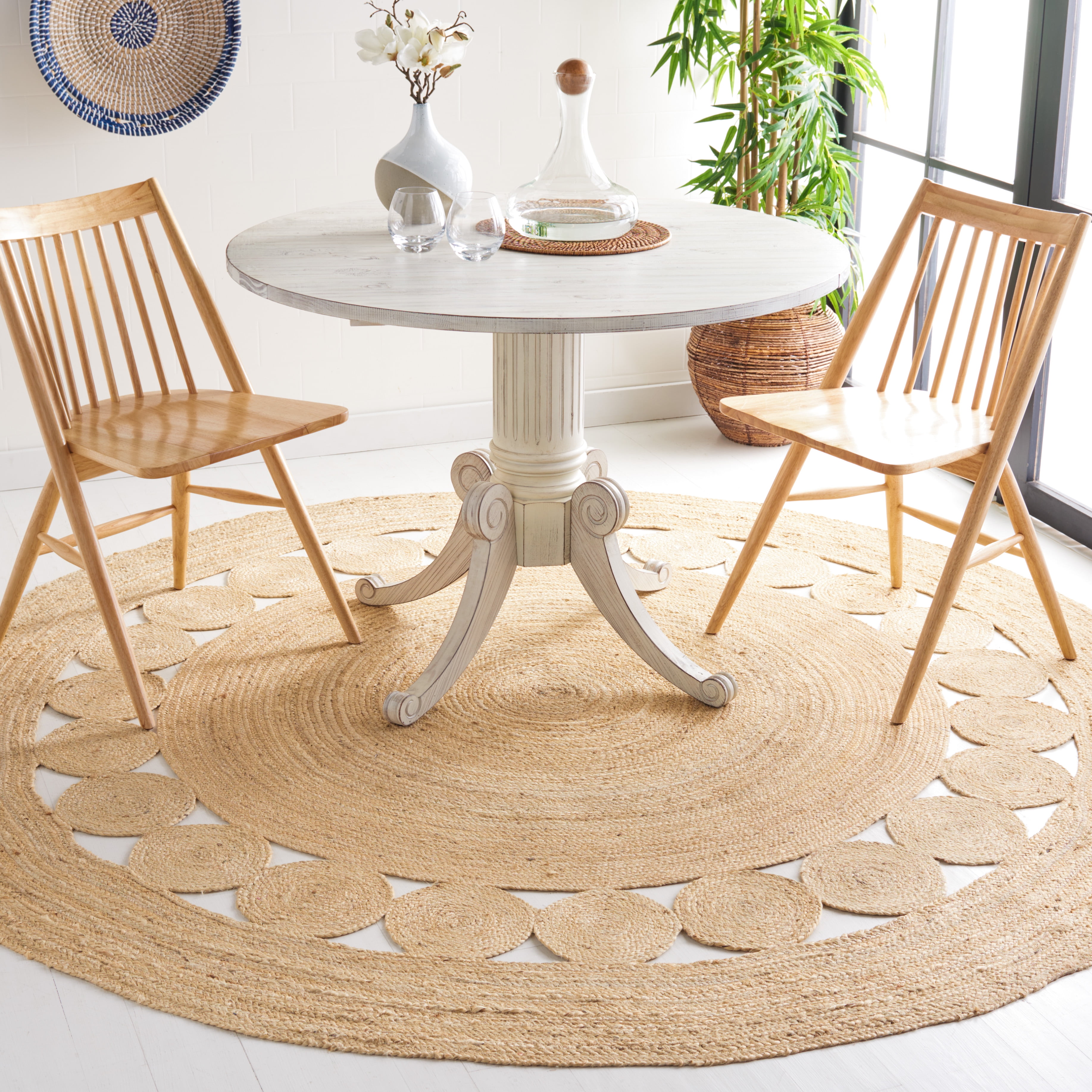 SAFAVIEH Natural Fiber Morgan Braided Jute Area Rug, Ivory, 4' x 4' Round