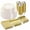 Clear Gold, variant on 600PCS Silver Dinnerware Set for 100 Guests, Plastic Plates for Party, 100 Silver Disposable Plates, 100 Dessert Plates, 100 Cups, 100 Spoons, 100 Forks and 100 Knives