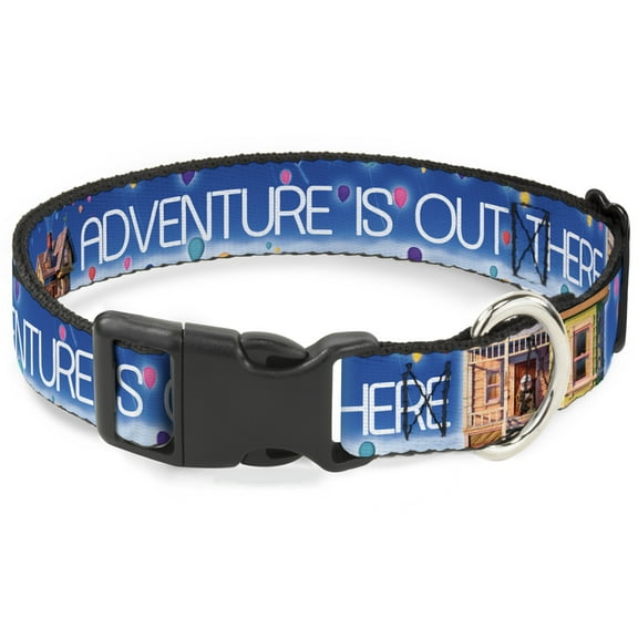 Disney Pet Collar, Dog Collar Plastic Buckle, Adventure Is Out There Carl on Porch House Balloons Blues, 9.5 to 13 Inches 1.0 Inch Wide