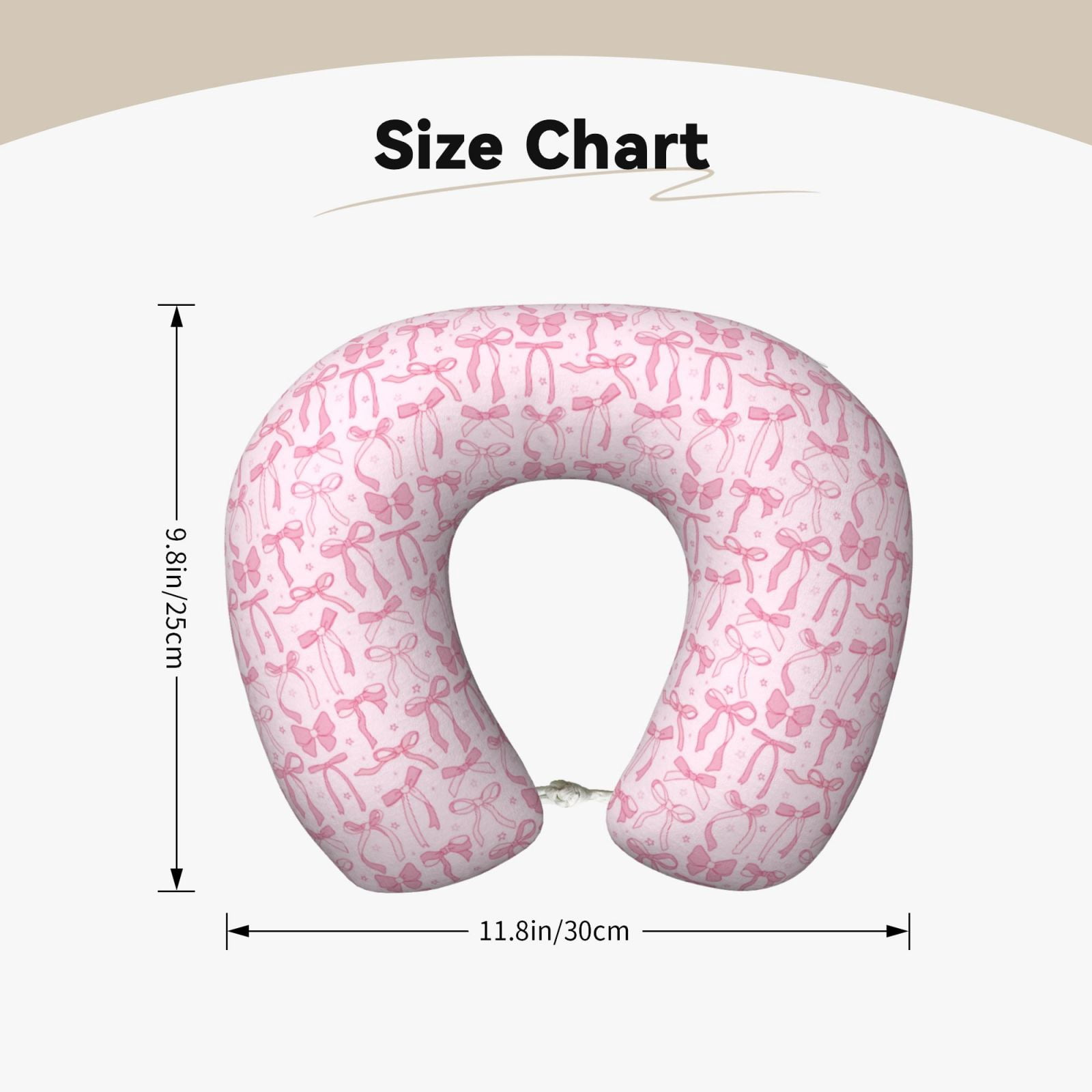 Xecao Ribbon Bow Print Memory Foam Cervical Neck Pillow Versatile U-Shaped Pillows for Home,Office,Camping,Travelling,Soft Washable Cover