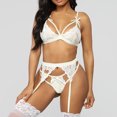 thumbnail image 3 of Conjunto de ropa interior de encaje floral de 3 piezas para mujer, sujetador sexy, bragas, liguero, blanco, S Scienceny XX000052-04, 3 of 7